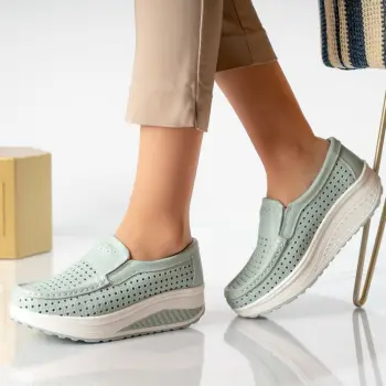 Pantofi dama casual albastru piele naturala flori imagine