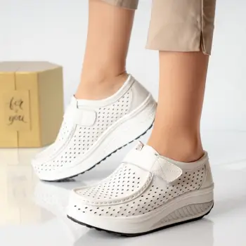Pantofi dama casual albi piele naturala rula imagine