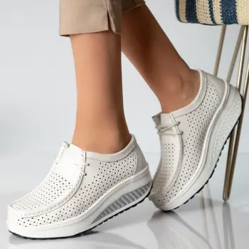 Pantofi dama casual albi piele naturala samra imagine