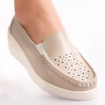 Pantofi dama casual Bej din Piele Naturala Avril imagine