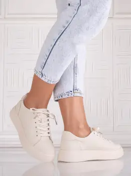Pantofi dama casual Bej din Piele Naturala Carisna imagine