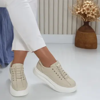 Pantofi dama casual Bej din Piele Naturala Clora imagine