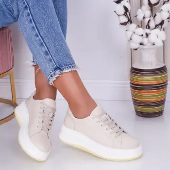 Pantofi dama casual Bej din Piele Naturala Ema imagine