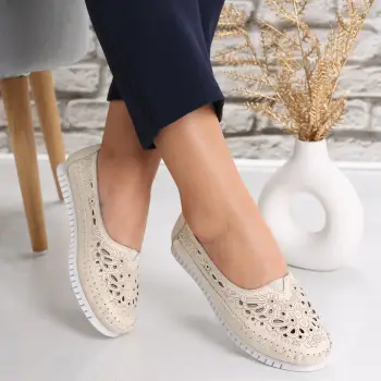 Pantofi dama casual Bej din Piele Naturala Iliana imagine