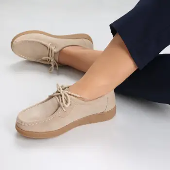 Pantofi dama casual Bej din Piele Naturala Intoarsa Alenasa imagine