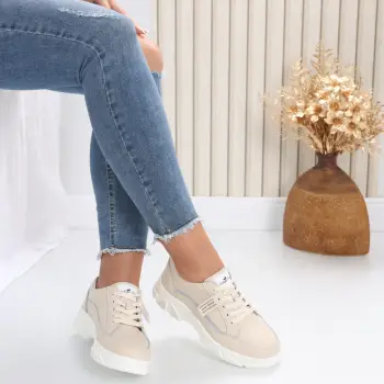 Pantofi dama casual Bej din Piele Naturala Mika imagine