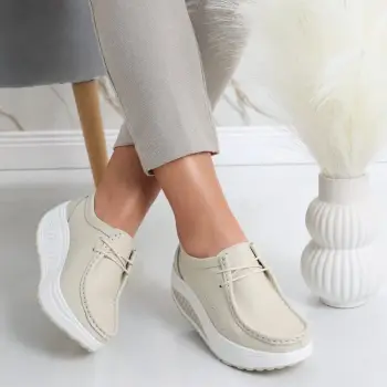Pantofi dama casual Bej din Piele Naturala Oscara imagine