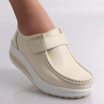 Pantofi dama casual Bej din Piele Naturala Rachel imagine