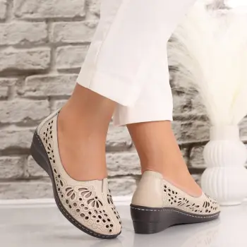 Pantofi dama casual Bej din Piele Naturala Rakina imagine