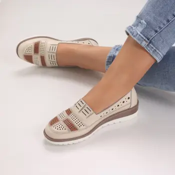 Pantofi dama casual Bej din Piele Naturala Saina imagine