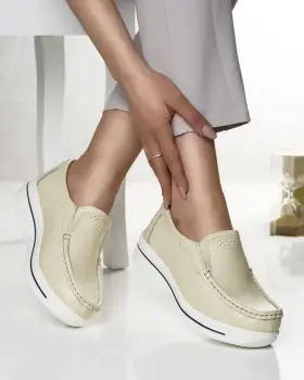Pantofi dama casual bej din piele naturala savannah imagine
