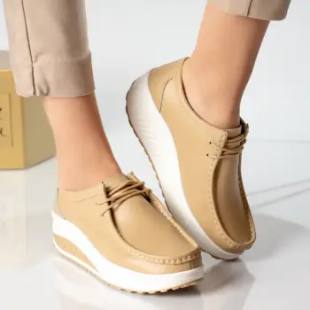 Pantofi dama casual bej piele naturala oscara imagine