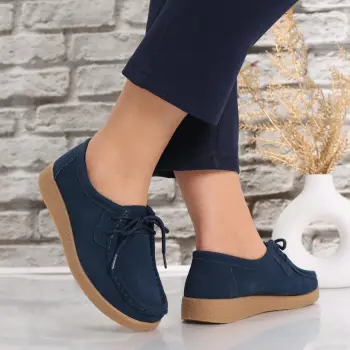 Pantofi dama casual Bleumarin din Piele Naturala Intoarsa Alenasa imagine