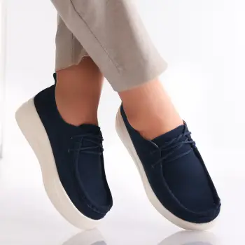 Pantofi dama casual Bleumarin din Piele Naturala Intoarsa Derina imagine