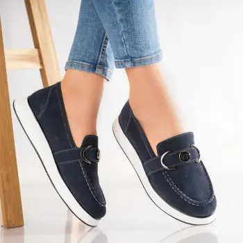 Pantofi dama casual Bleumarin din Piele Naturala Intoarsa Emma imagine