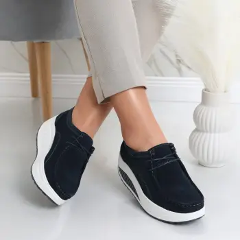 Pantofi dama casual Bleumarin din Piele Naturala Intoarsa Oscara imagine