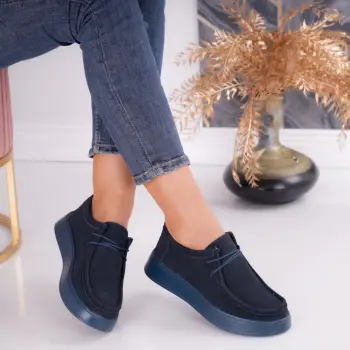 Pantofi dama casual Bleumarin din Piele Naturala Intoarsa Sandy imagine