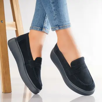 Pantofi dama casual Bleumarin din Piele Naturala Intoarsa Temia imagine