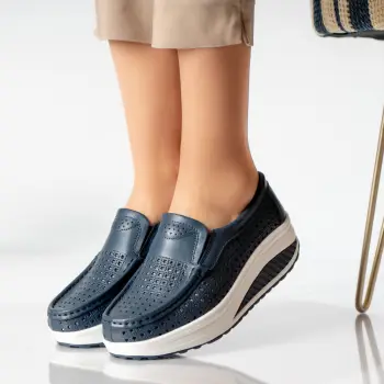 Pantofi dama casual bleumarin piele naturala flori imagine