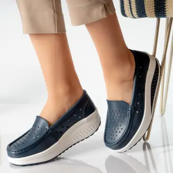 Pantofi dama casual bleumarin piele naturala perla imagine