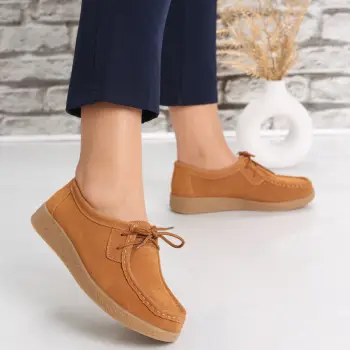 Pantofi dama casual Camel din Piele Naturala Intoarsa Alenasa imagine