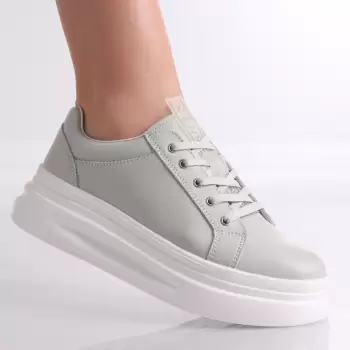 Pantofi dama casual Gri Deschis din Piele Naturala Evoya imagine