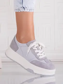 Pantofi dama casual Gri din Piele Naturala Intoarsa si textil Narella imagine