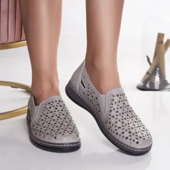 Pantofi dama casual gri din piele naturala juiter imagine