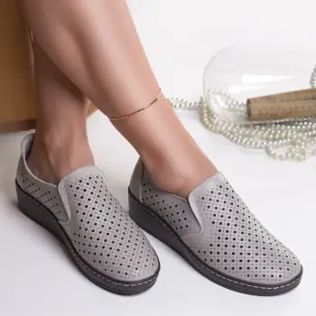 Pantofi dama casual gri din piele naturala sifar imagine