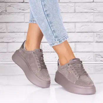 Pantofi dama casual Gri inchis din Piele Naturala Intoarsa Alersa imagine