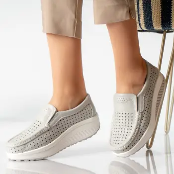 Pantofi dama casual gri piele naturala flori imagine