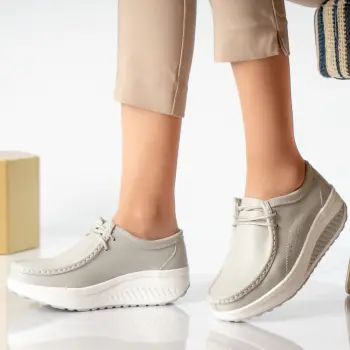 Pantofi dama casual gri piele naturala oscara imagine