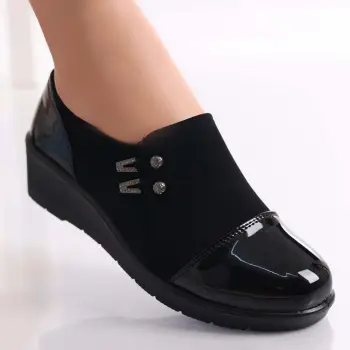 Pantofi dama casual negri din piele eco intoarsa Enda imagine