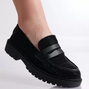 Pantofi dama casual Negri din Piele Ecologica Intoarsa Isara imagine
