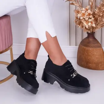 Pantofi dama casual Negri din Piele Ecologica Intoarsa Loris imagine