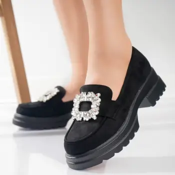 Pantofi dama casual Negri din Piele Ecologica Intoarsa Naia imagine