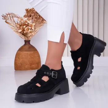Pantofi dama casual Negri din Piele Ecologica Intoarsa Pepa imagine