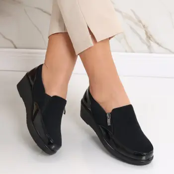 Pantofi dama casual negri din piele ecologica intoarsa Sue imagine