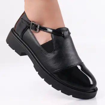 Pantofi dama casual Negri din Piele Ecologica Lacuita Crisbel imagine