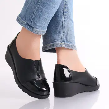 Pantofi dama casual Negri din Piele Ecologica Rosiri imagine