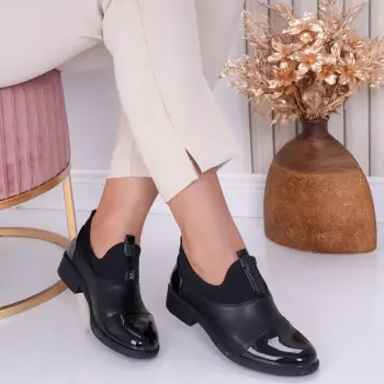 Pantofi dama casual Negri din Piele Ecologica si Lacuita Rary imagine