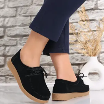 Pantofi dama casual Negri din Piele Naturala Intoarsa Alenasa imagine