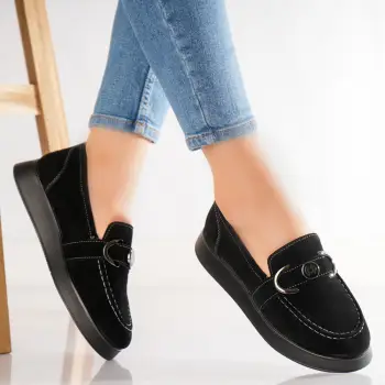 Pantofi dama casual Negri din Piele Naturala Intoarsa Emma imagine