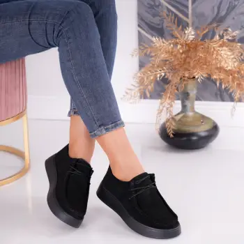 Pantofi dama casual Negri din Piele Naturala Intoarsa Sandy imagine