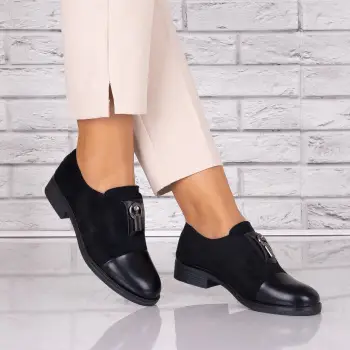 Pantofi dama casual Negri piele ecologica Intoarsa Pietrina imagine