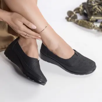 Pantofi dama casual negri piele ecologica resa imagine
