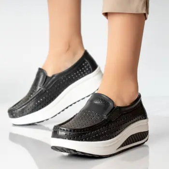 Pantofi dama casual negri piele naturala flori imagine