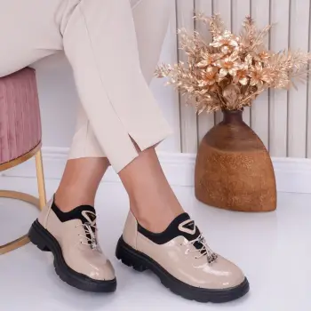 Pantofi dama casual Nude din Piele Ecologica Lacuita Malik imagine
