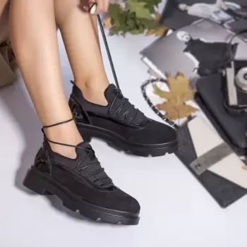 Pantofi dama casual piele ecologica intoarsa valencya negru imagine