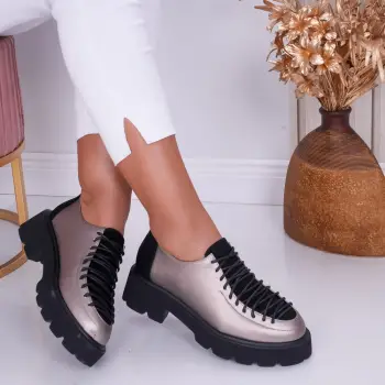 Pantofi dama casual piele ecologica Oxford Gri imagine